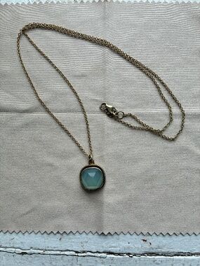 Y2K Gold Vermeil & Aqua Chalcedony Cushion Cut Pendant Necklace .925